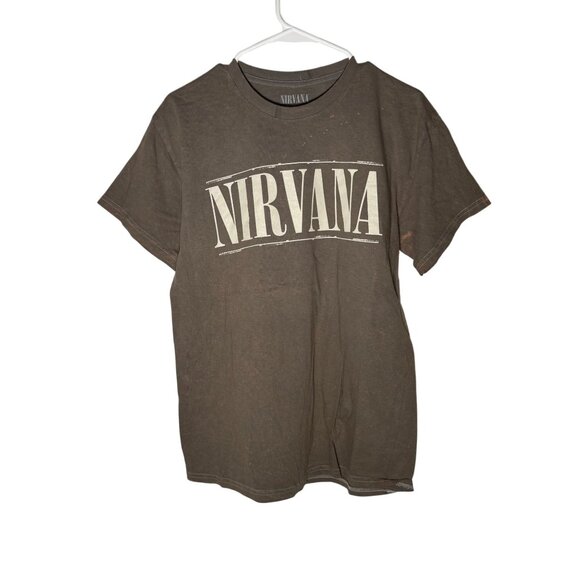 Nirvana Band Tee Smiley Grunge Retro Oversized Distressed Brown Size M NWOT - Picture 1 of 4